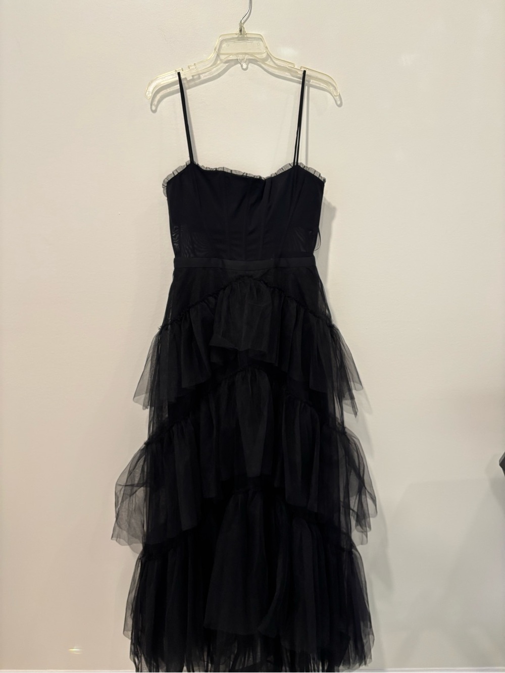 BCBG MAXAzria Black Tiered Tulle Dress with Spaghetti Straps - Picture 2 of 12